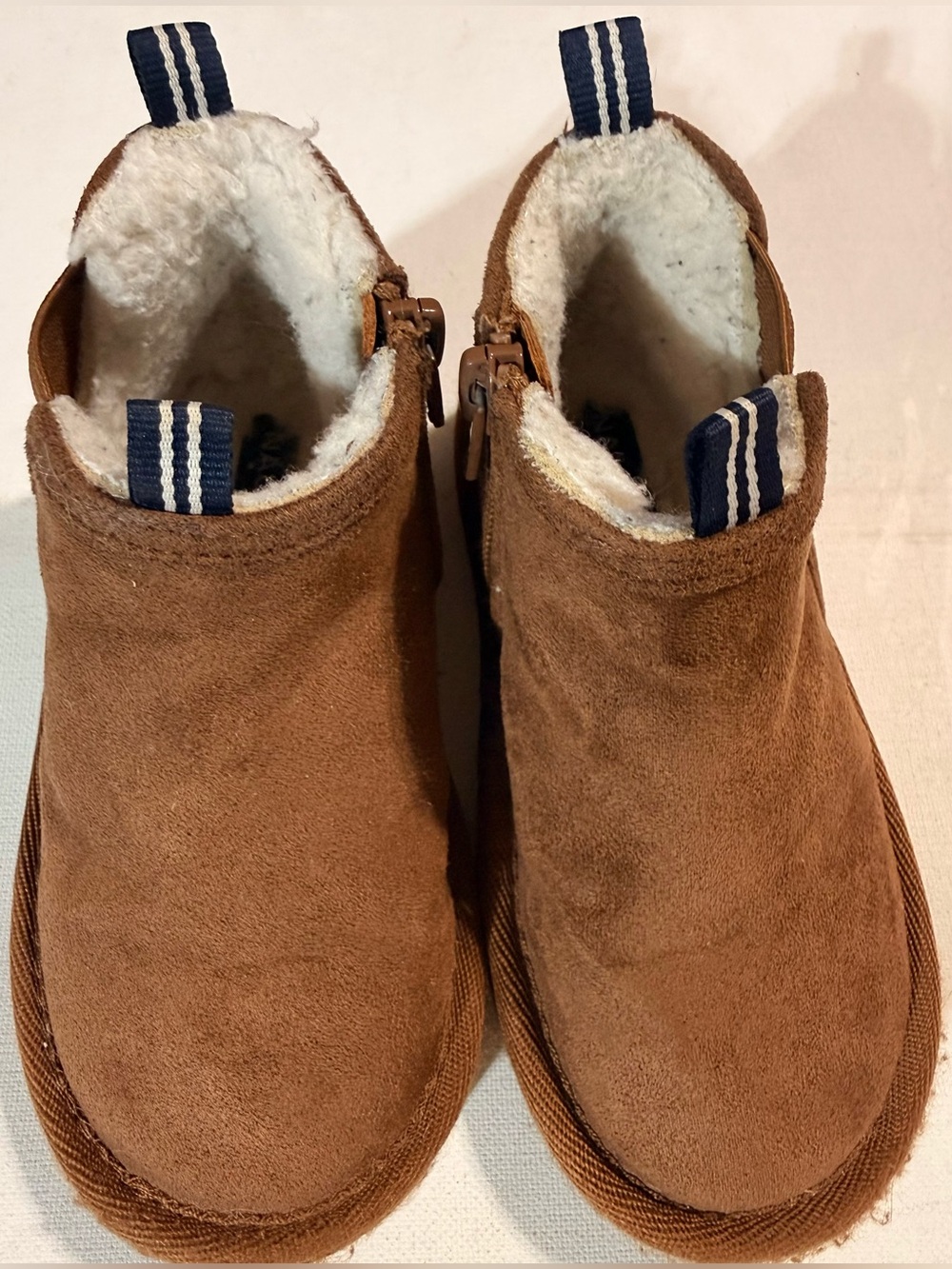 Nautica Tan Suede Kids Fleece-Lined Ankle Boots